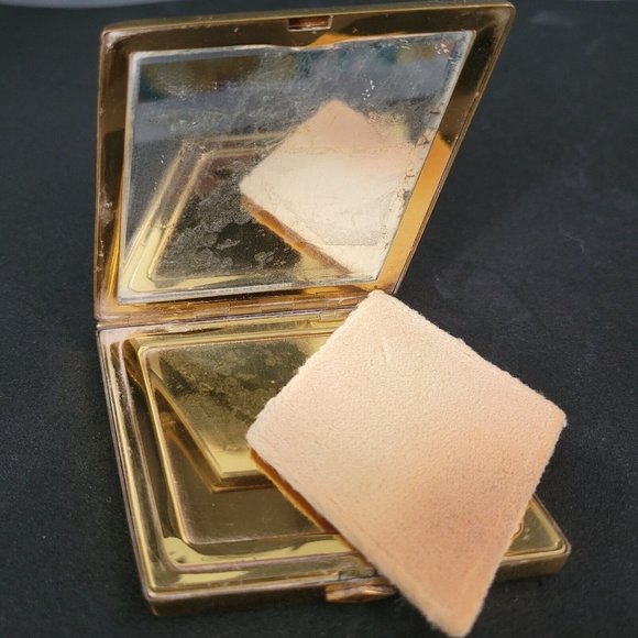 Women's Vintage Compact Makeup Mirror Jeweled Gold Hinged Folding 4" x 3" - Picture 6 of 9